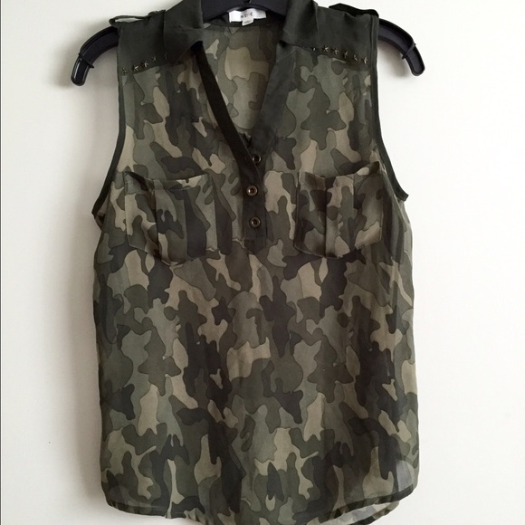 mine Tops - Green Camouflage sheer top